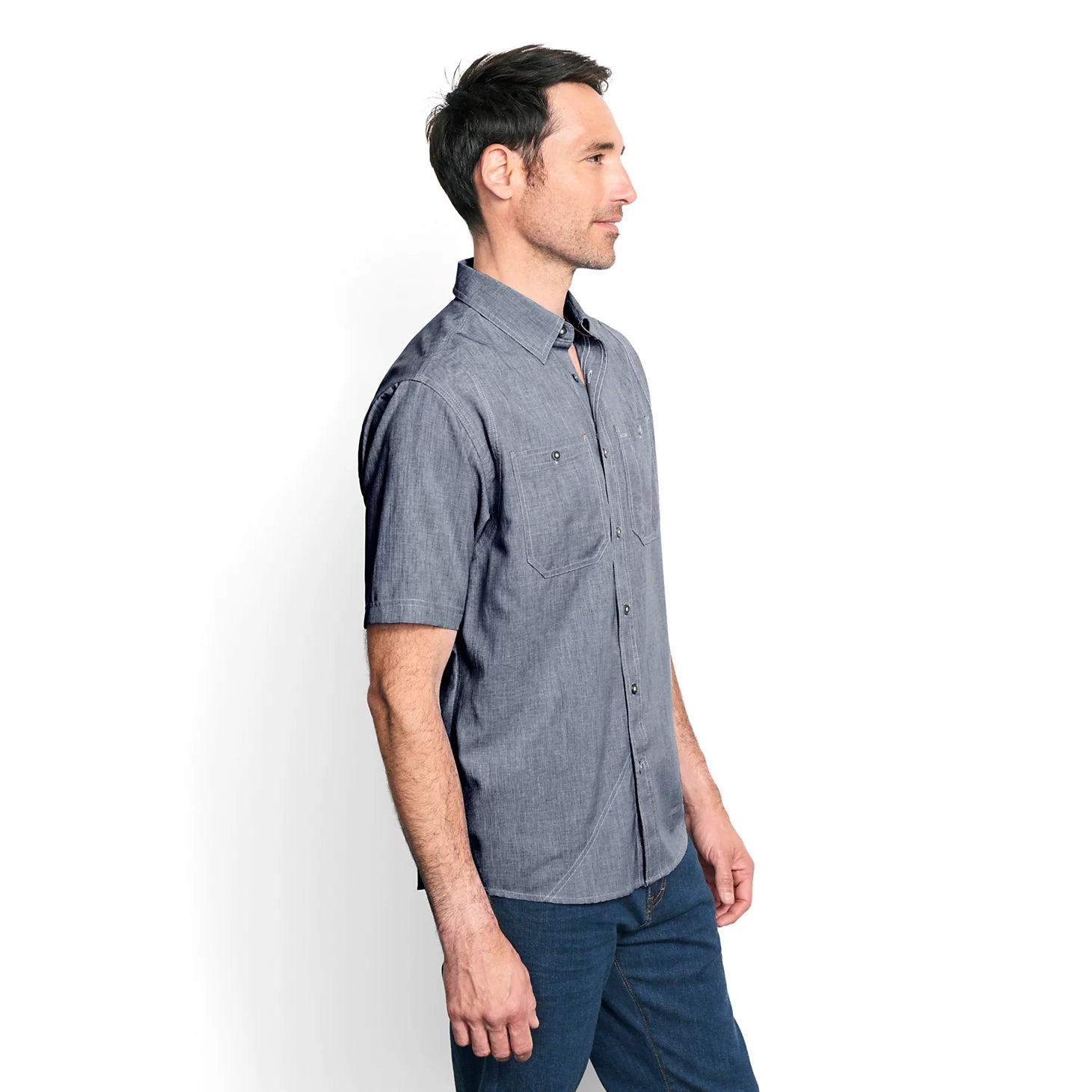 Orvis Men Men's Tech Chambray Short-Sleeve Work Shirt