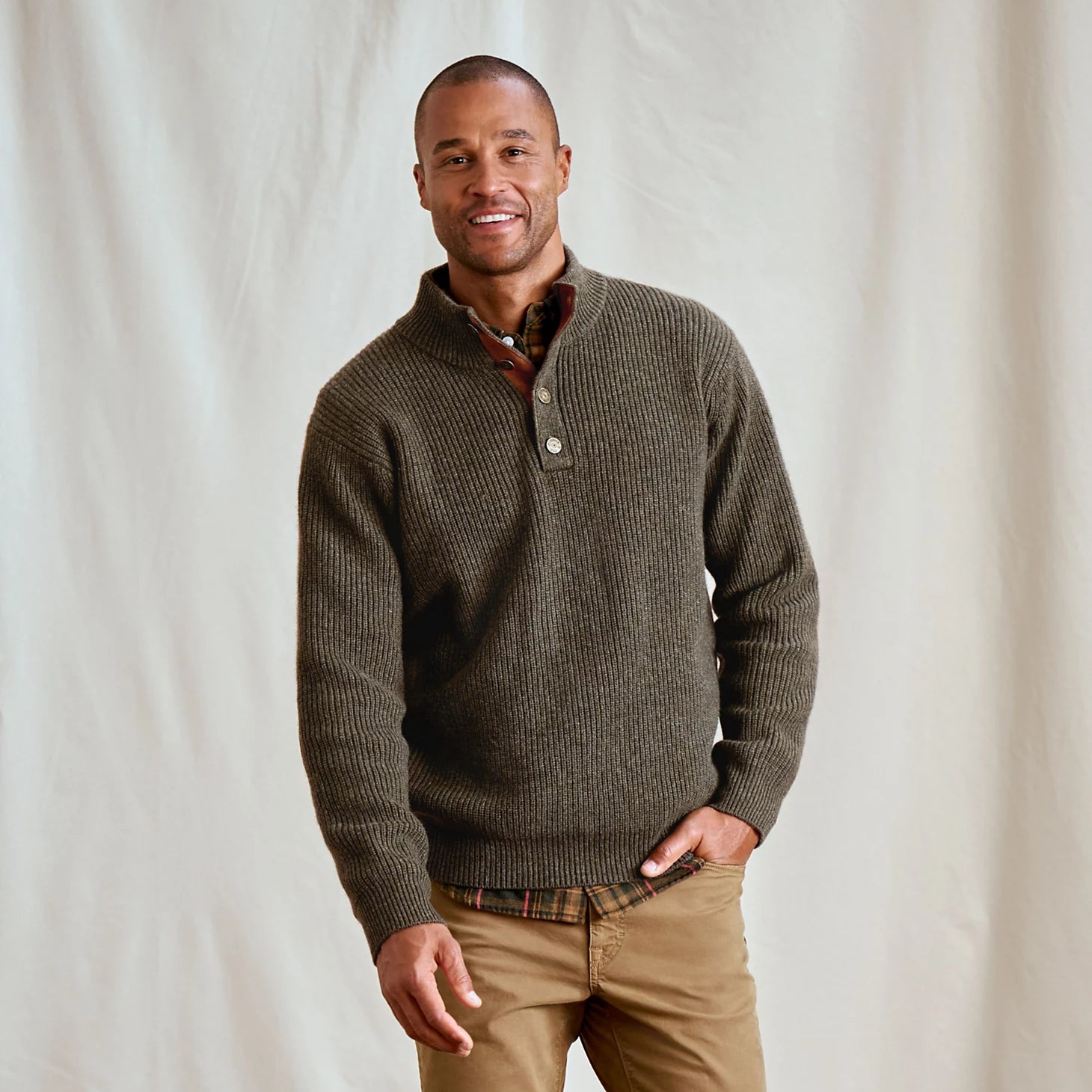 Orvis Men Quail Creek Button Mockneck Pullover