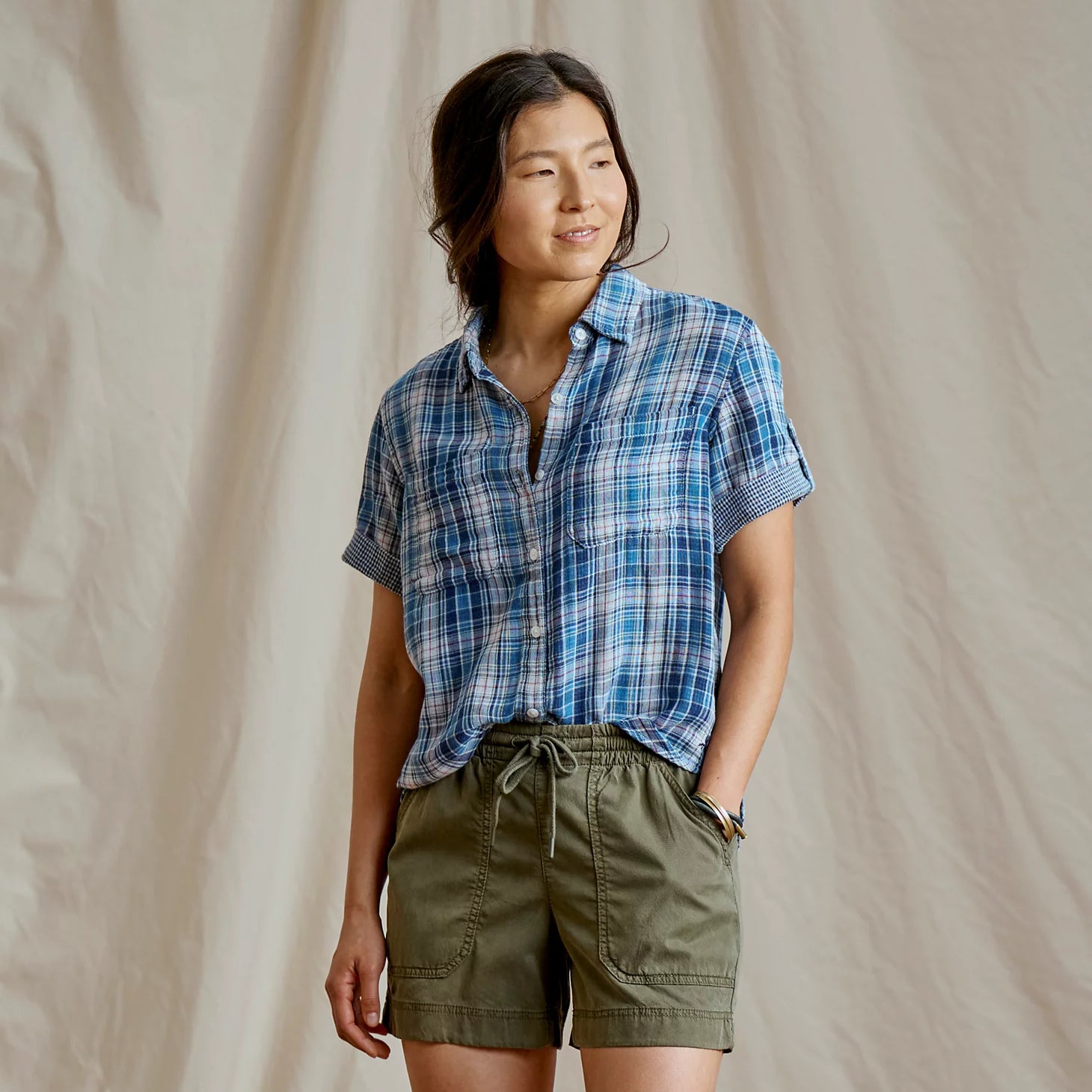 Orvis Women|Last Release Plaid Gauze Short-Sleeve Camp Shirt